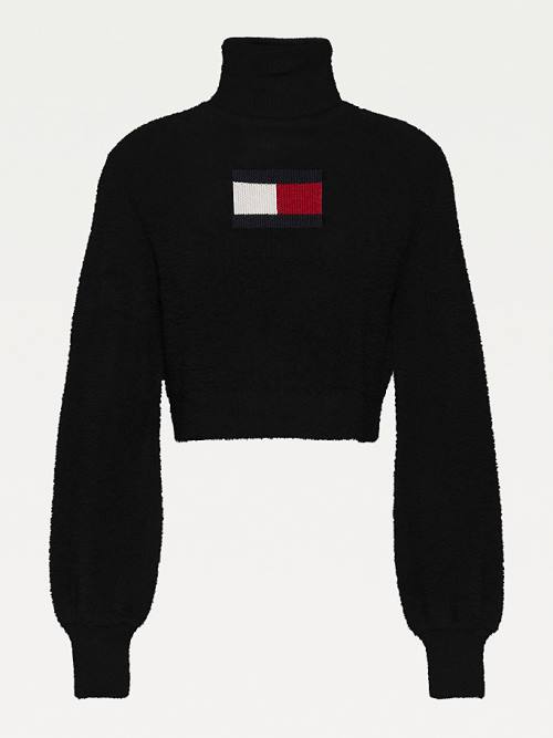 Tommy Hilfiger Furry Flag Roll Neck Jumper Pulóverek Női Fekete | TH714DMA