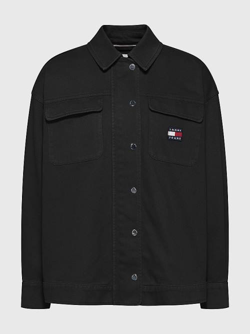 Tommy Hilfiger Garment Dyed Organic Pamut Overshirt Ingek Női Fekete | TH316MOY