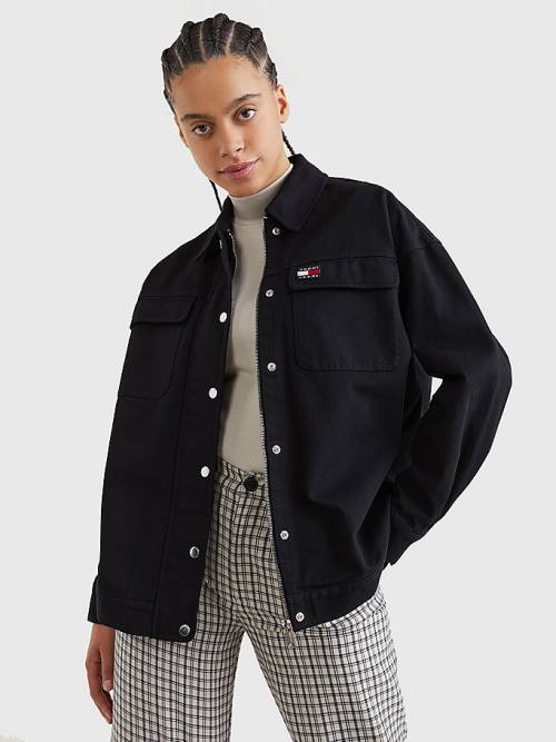 Tommy Hilfiger Garment Dyed Organic Pamut Overshirt Ingek Női Fekete | TH316MOY