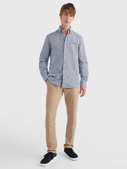 Tommy Hilfiger Gingham Check Organic Oxford Pamut Ingek Férfi Kék | TH356WCI