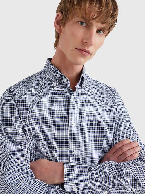 Tommy Hilfiger Gingham Check Organic Oxford Pamut Ingek Férfi Kék | TH356WCI