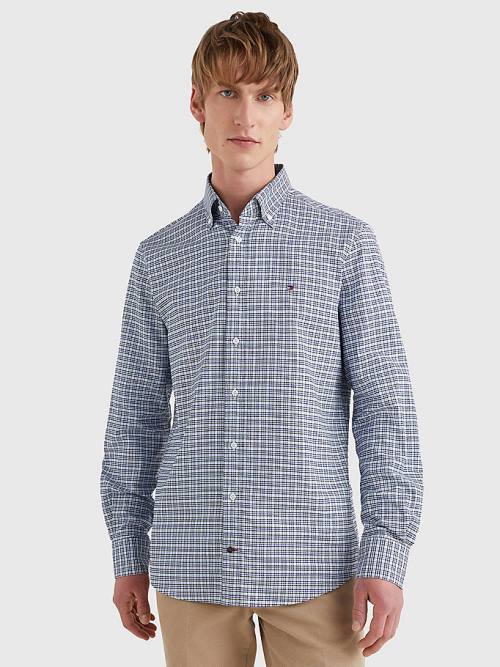 Tommy Hilfiger Gingham Check Organic Oxford Pamut Ingek Férfi Kék | TH356WCI