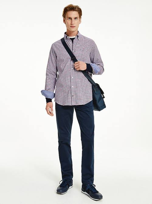 Tommy Hilfiger Gingham Check Organic Oxford Pamut Ingek Férfi Piros | TH986BQZ