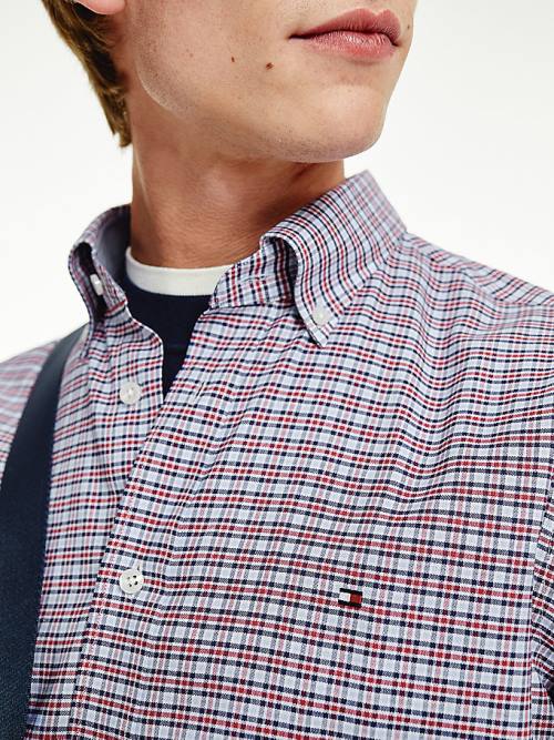 Tommy Hilfiger Gingham Check Organic Oxford Pamut Ingek Férfi Piros | TH986BQZ