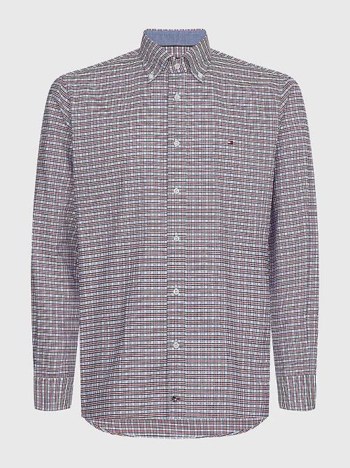 Tommy Hilfiger Gingham Check Organic Oxford Pamut Ingek Férfi Piros | TH986BQZ