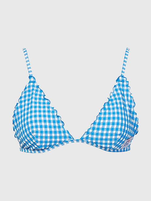 Tommy Hilfiger Gingham Frilled Triangle Padded Bikini Top Fürdőruha Női Kék | TH067QMD