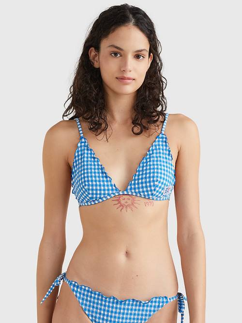 Tommy Hilfiger Gingham Frilled Triangle Padded Bikini Top Fürdőruha Női Kék | TH067QMD