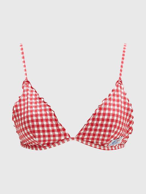 Tommy Hilfiger Gingham Frilled Triangle Padded Bikini Top Fürdőruha Női Piros | TH748SKW