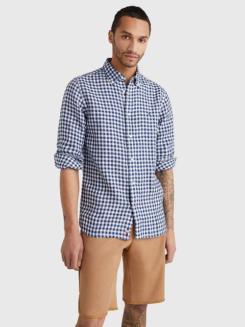 Tommy Hilfiger Gingham Regular Fit Linen Ingek Férfi Kék | TH340XSB