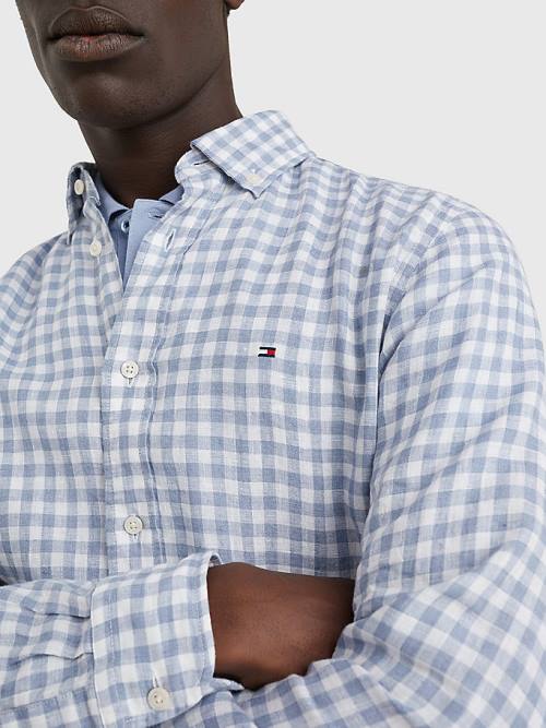 Tommy Hilfiger Gingham Regular Fit Linen Ingek Férfi Kék | TH476PLV