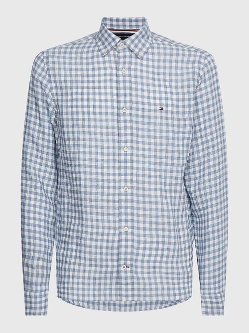 Tommy Hilfiger Gingham Regular Fit Linen Ingek Férfi Kék | TH476PLV