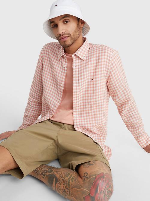 Tommy Hilfiger Gingham Regular Fit Linen Ingek Férfi Rózsaszín | TH680KTZ