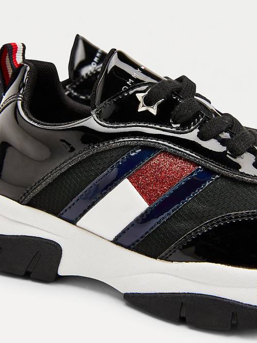 Tommy Hilfiger Glitter Flag Lakkbőr Tornacipő Lány Fekete | TH264DAT