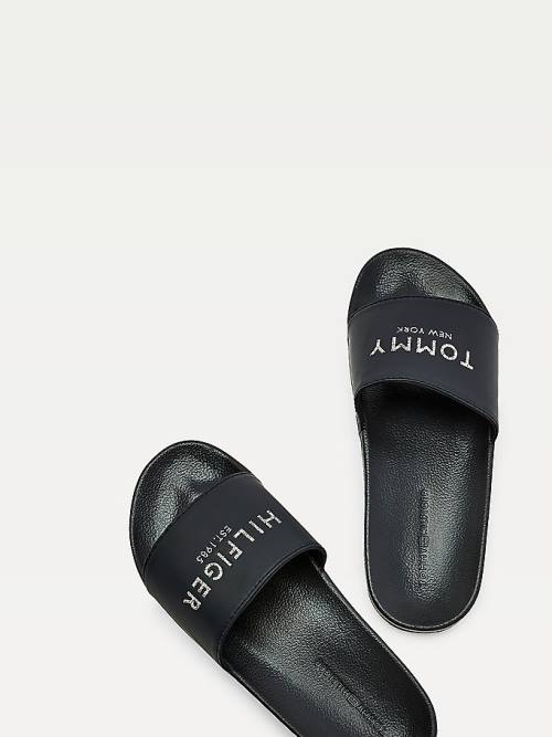 Tommy Hilfiger Glitter Logo Pool Slides Szandál Női Kék | TH016JXZ