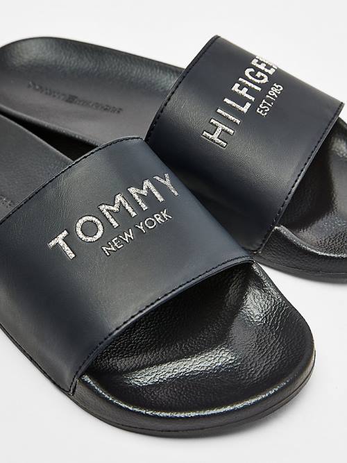 Tommy Hilfiger Glitter Logo Pool Slides Szandál Női Kék | TH016JXZ