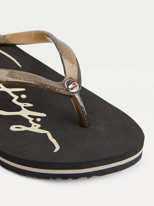 Tommy Hilfiger Glitter Pántos Flip-Flops Szandál Női Fekete | TH061GXB