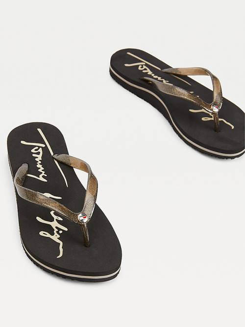 Tommy Hilfiger Glitter Pántos Flip-Flops Szandál Női Fekete | TH061GXB