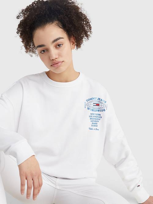 Tommy Hilfiger Globe Logo Oversized Fit Pulóver Női Fehér | TH891ULB