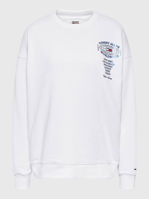 Tommy Hilfiger Globe Logo Oversized Fit Pulóver Női Fehér | TH891ULB