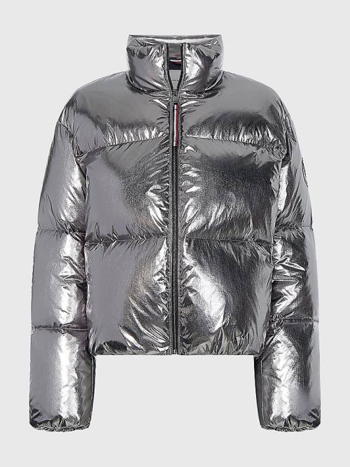 Tommy Hilfiger Gloss Foil Down-Filled Puffer Kabát Női Szürke | TH987KYT