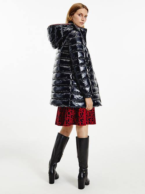 Tommy Hilfiger Glossy High Loft Puffer Coat Kabát Női Kék | TH845ZYE