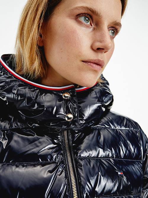 Tommy Hilfiger Glossy High Loft Puffer Coat Kabát Női Kék | TH845ZYE