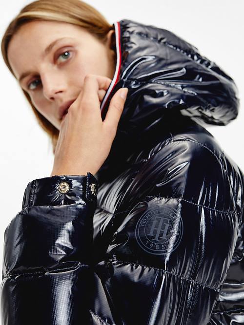 Tommy Hilfiger Glossy High Loft Puffer Coat Kabát Női Kék | TH845ZYE