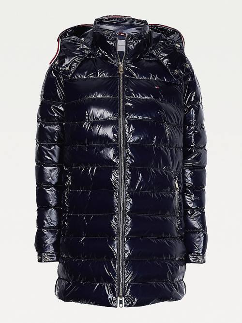 Tommy Hilfiger Glossy High Loft Puffer Coat Kabát Női Kék | TH845ZYE