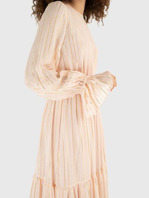 Tommy Hilfiger Gold Stripe Silk Blend Maxi Ruha Női Rózsaszín | TH073QWZ