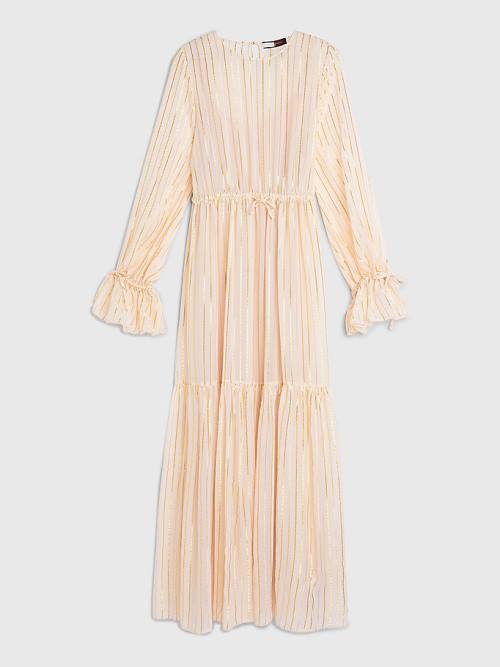 Tommy Hilfiger Gold Stripe Silk Blend Maxi Ruha Női Rózsaszín | TH073QWZ