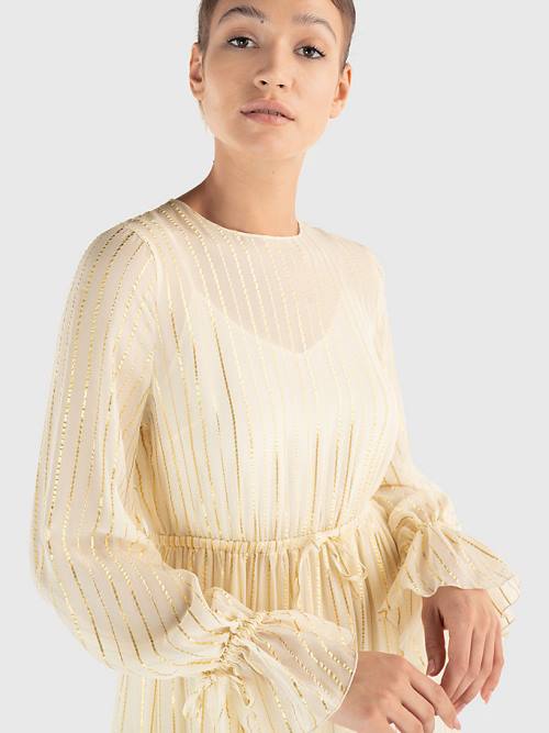 Tommy Hilfiger Gold Stripe Silk Blend Maxi Ruha Női Fehér | TH671OCM