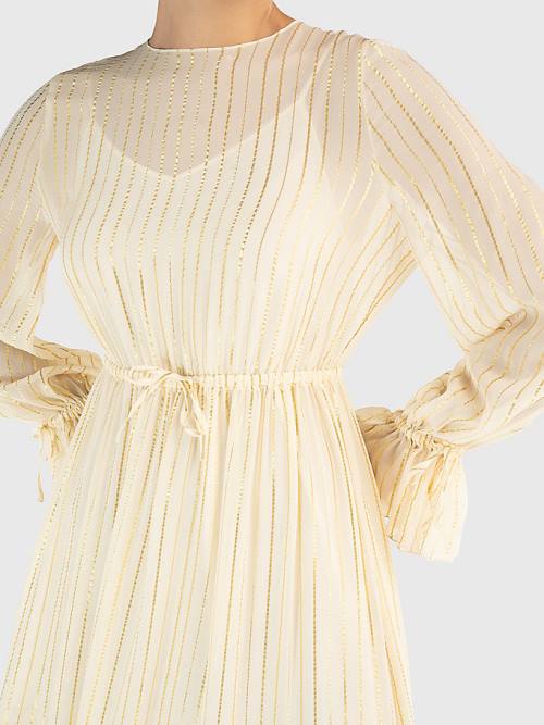 Tommy Hilfiger Gold Stripe Silk Blend Maxi Ruha Női Fehér | TH671OCM