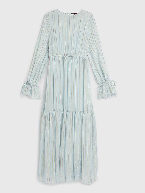 Tommy Hilfiger Gold Stripe Silk Blend Maxi Ruha Női Kék | TH927NAS