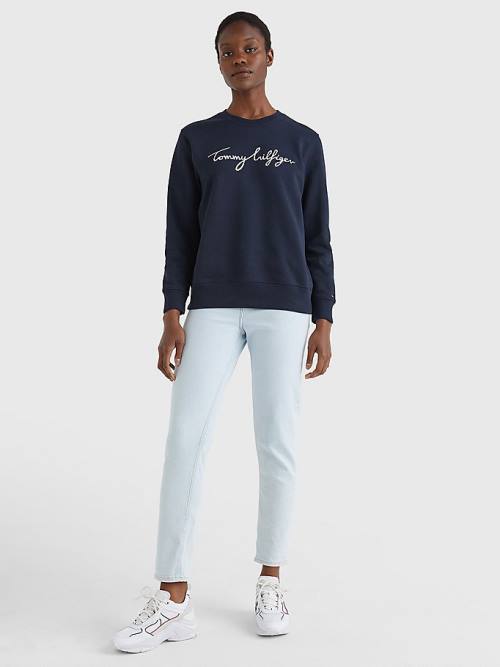 Tommy Hilfiger Graphic Crew Neck Pulóver Női Kék | TH924KPN