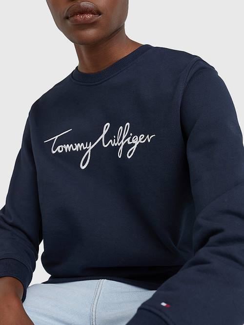 Tommy Hilfiger Graphic Crew Neck Pulóver Női Kék | TH924KPN