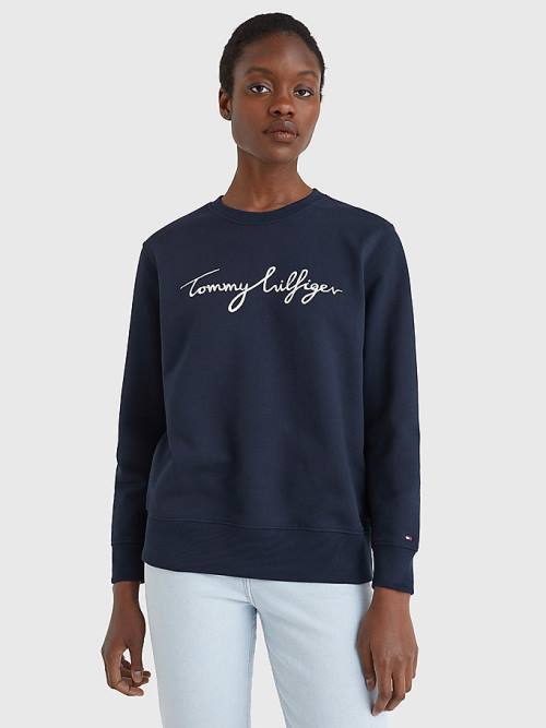 Tommy Hilfiger Graphic Crew Neck Pulóver Női Kék | TH924KPN