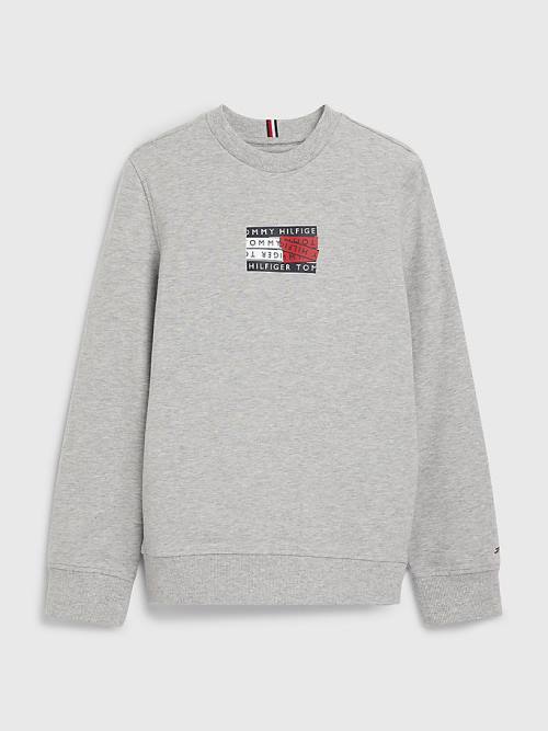 Tommy Hilfiger Graphic Tape Logo Pulóver Fiú Szürke | TH324MAW