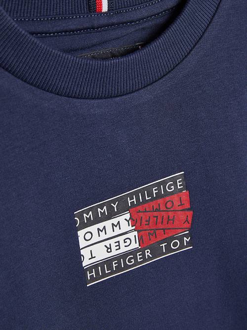 Tommy Hilfiger Graphic Tape Logo Pulóver Fiú Kék | TH792GQZ