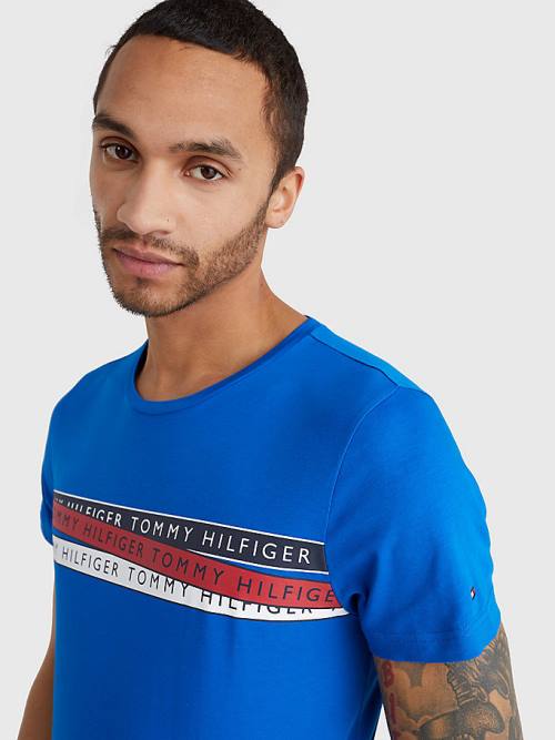 Tommy Hilfiger Graphic Tape Logo Póló Férfi Kék | TH561VAN