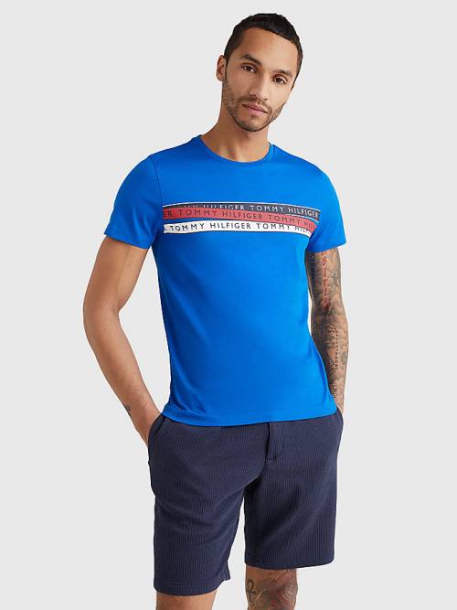 Tommy Hilfiger Graphic Tape Logo Póló Férfi Kék | TH561VAN