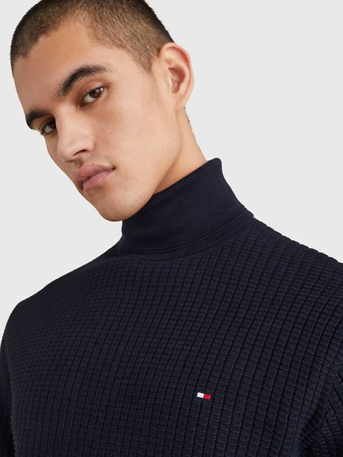 Tommy Hilfiger Grid Check Roll Neck Jumper Pulóverek Férfi Kék | TH349ZVR