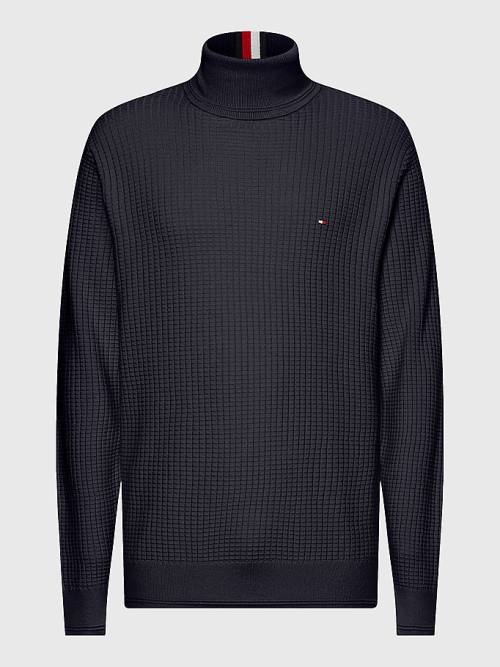 Tommy Hilfiger Grid Check Roll Neck Jumper Pulóverek Férfi Kék | TH349ZVR