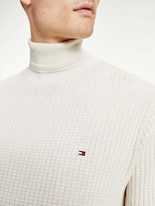 Tommy Hilfiger Grid Check Roll Neck Jumper Pulóverek Férfi Bézs | TH963UFI