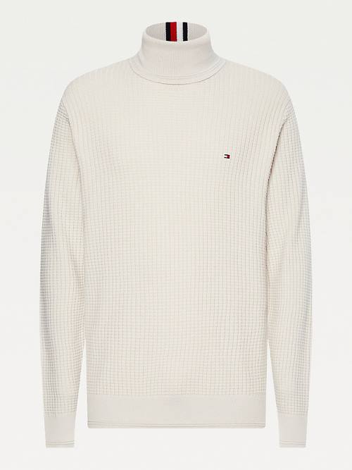 Tommy Hilfiger Grid Check Roll Neck Jumper Pulóverek Férfi Bézs | TH963UFI