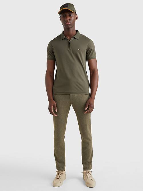 Tommy Hilfiger Half-Zip Interlock Slim Fit Póló Férfi Khaki | TH280UMJ