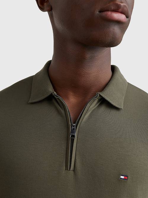 Tommy Hilfiger Half-Zip Interlock Slim Fit Póló Férfi Khaki | TH280UMJ