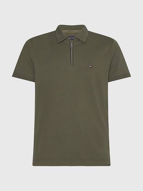 Tommy Hilfiger Half-Zip Interlock Slim Fit Póló Férfi Khaki | TH280UMJ