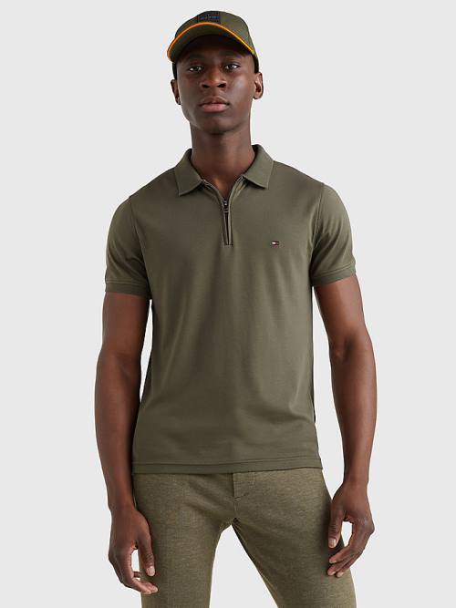 Tommy Hilfiger Half-Zip Interlock Slim Fit Póló Férfi Khaki | TH280UMJ