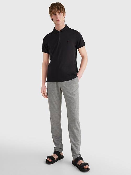 Tommy Hilfiger Half-Zip Interlock Slim Fit Póló Férfi Fekete | TH538YBO