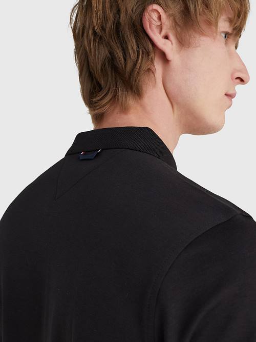 Tommy Hilfiger Half-Zip Interlock Slim Fit Póló Férfi Fekete | TH538YBO